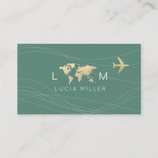 Chic Green Business Card for a travel agent 名刺 (正面)