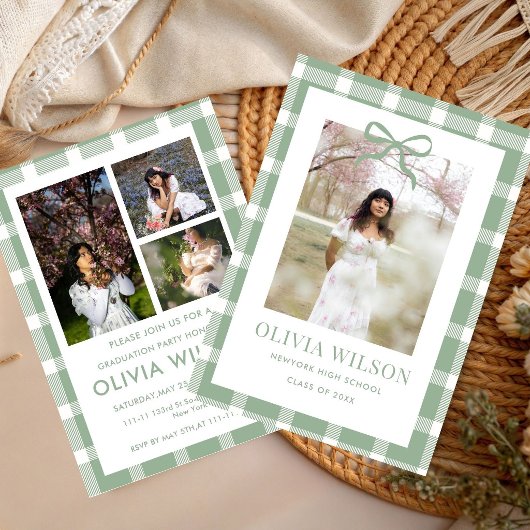 Chic Green Gingham  Graduation Party 2026  招待状
