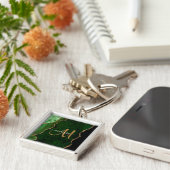 Chic Green Gold Glitter Agate Custom Monogram キーホルダー (側面)