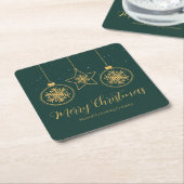 Chic Green Gold Ornaments Company Christmas Party スクエアペーパーコースター (アングル)