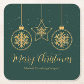 Chic Green Gold Ornaments Company Christmas Party スクエアペーパーコースター (正面)