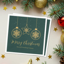 Chic Green Gold Ornaments Company Christmas Party