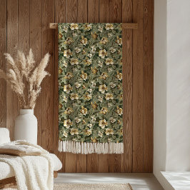 Chic Green Gold Throw Modern Botanical Luxe Look フリースブランケット