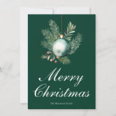 Chic Green Merry Christmas Ornament Non Photo シーズンカード (正面)