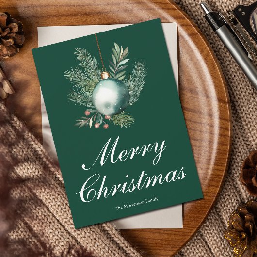 Chic Green Merry Christmas Ornament Non Photo シーズンカード