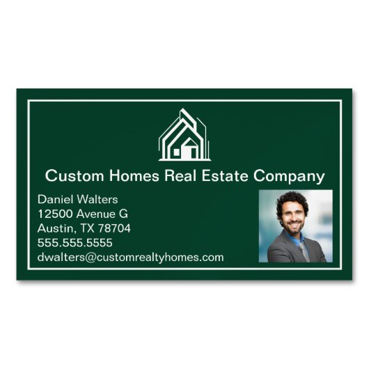 Chic Green Real Estate Company Realtor Photo マグネット名刺 (正面)