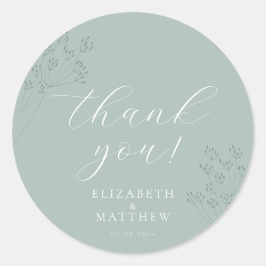 Chic Green Wedding | Boho Thank You Sticker ラウンドシール (正面)
