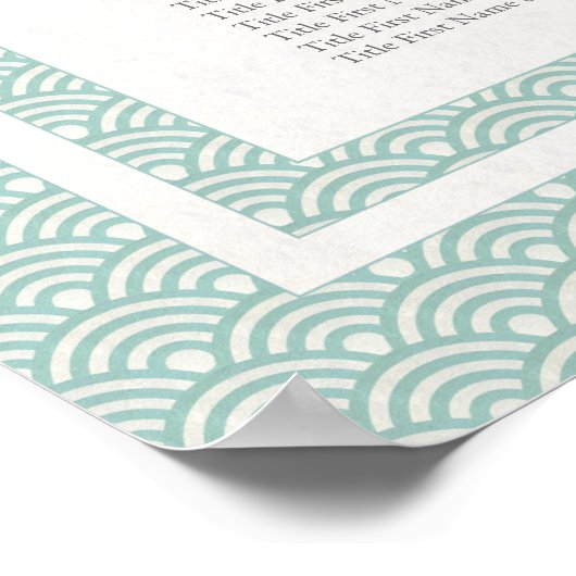 Chic Green+White Pattern Seigaiha Seating Chart ポスター (角)