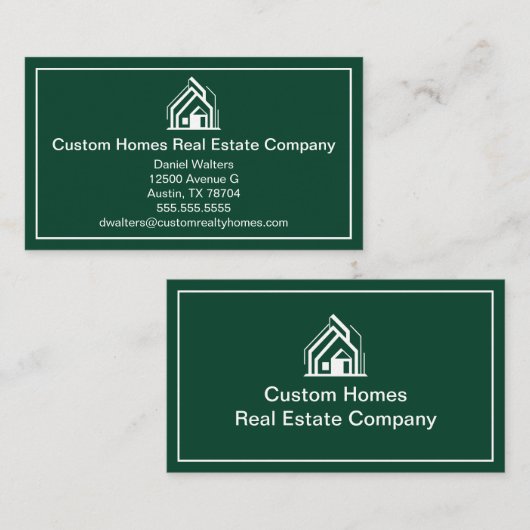 Chic Green White Real Estate Company House 名刺 (正面/裏面)