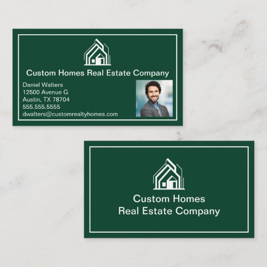 Chic Green White Real Estate Company Realtor Photo 名刺 (正面/裏面)