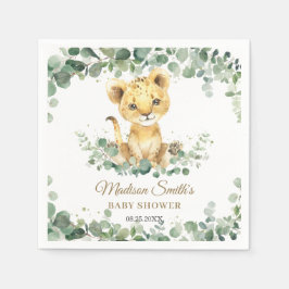 Chic Greenery Adorable Lion Cub Boy Baby Shower  スタンダードカクテルナプキン