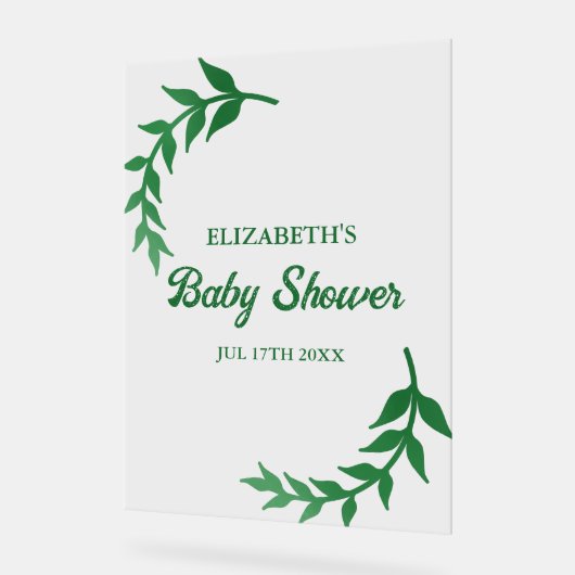 Chic Greenery Baby Shower アクリルサイン (傾斜)