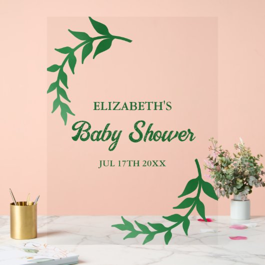 Chic Greenery Baby Shower アクリルサイン (ウェディング)