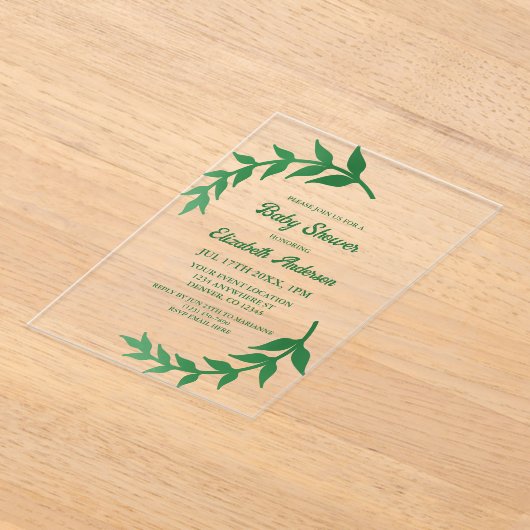 Chic Greenery Baby Shower アクリル招待状 (レイダウン)