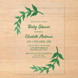 Chic Greenery Baby Shower アクリル招待状