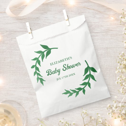 Chic Greenery Baby Shower フェイバーバッグ (クリップ留めされた状態)