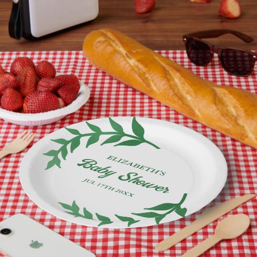 Chic Greenery Baby Shower ペーパープレート (ピクニック)