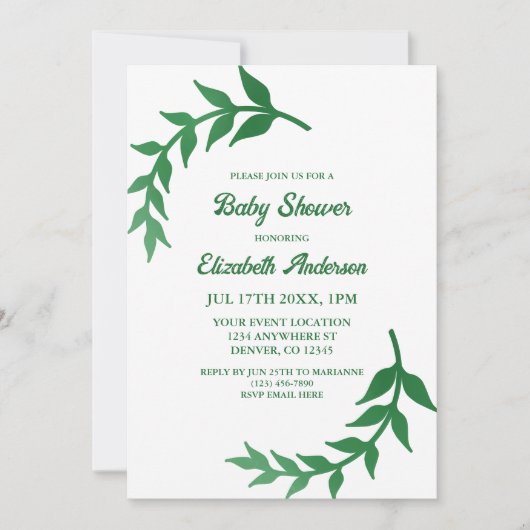Chic Greenery Baby Shower 招待状 (正面)
