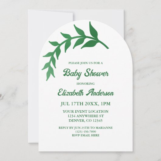 Chic Greenery Baby Shower 招待状 (正面)