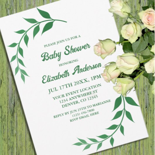 Chic Greenery Baby Shower 招待状