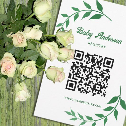 Chic Greenery Baby Shower Registry エンクロージャーカード