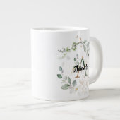 Chic Greenery & Data Monogramイニシャル「A」(名前付き) ジャンボコーヒーマグカップ (正面右)