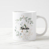 Chic Greenery & Data Monogramイニシャル「A」(名前付き) ジャンボコーヒーマグカップ (右)