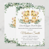 Chic Greenery Lion Cubs Twins Girls Baby Shower 招待状 (正面/裏面)