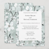 Chic Grey Blue White Floral Wedding 招待状 (正面/裏面)