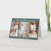 Chic Grey Green Christmas Photo Collage Folded シーズンカード (正面)