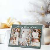 Chic Grey Green Christmas Photo Collage Folded シーズンカード