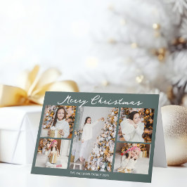 Chic Grey Green Christmas Photo Collage Folded シーズンカード