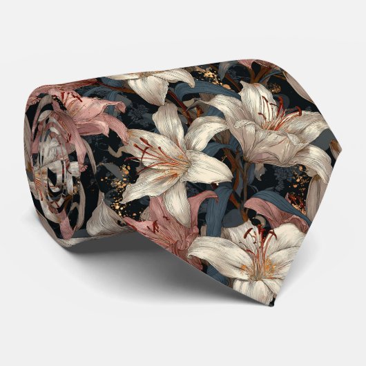 Chic Groomsmen Lilies Flower ネクタイ (ロール)