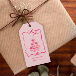 Chic Hand Drawn Pink Champagne Tower Birthday ギフトタグ