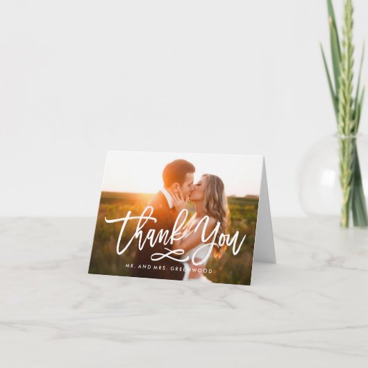 Chic Hand Lettered'結婚 S Thank You Photo Card サンキューカード (正面)