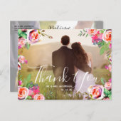 Chic Hand Lettered Photoフローラ結婚's Thank You ポストカード (正面/裏面)