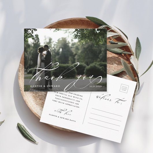 Chic Hand Lettered Photo'結婚s Thank You ポストカード