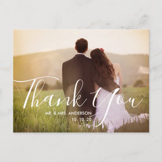 Chic Hand Lettered Photo'結婚s Thank You ポストカード (正面)