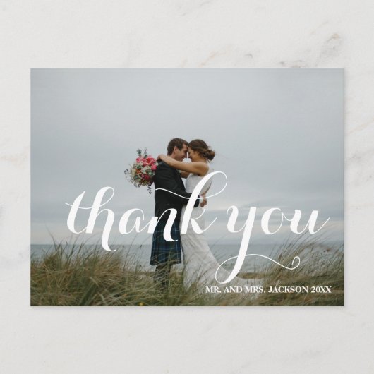 Chic Hand Lettered Photo'結婚s Thank You ポストカード (正面)