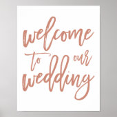 Chic Hand Lettered Rose Wedding Welcome Sign ポスター (正面)