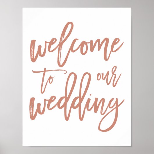 Chic Hand Lettered Rose Wedding Welcome Sign ポスター (正面)