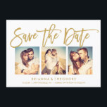 Chic Hand Lettered Save The Date Photo Collage セーブザデート<br><div class="desc">このエレガントとモダン3-photo save the date cardは、金ゴールドに美しいブラシスクリプトフォントを備えている。ショップを訪問し、シックタイポグラフィ金ゴールドスイートからコレクションの残りの部分を参照する。</div>