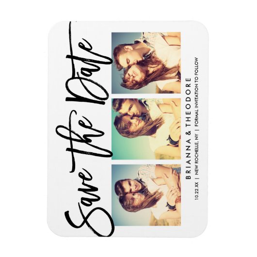 Chic Hand Lettered Save The Date Photo Collage マグネット (縦)
