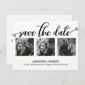 Chic Hand Lettered Save The Date Photo Collage 案内ポストカード (正面/裏面)
