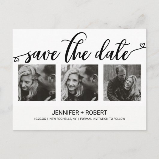 Chic Hand Lettered Save The Date Photo Collage 案内ポストカード (正面)