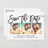 Chic Hand Lettered Save The Date Photo Collage 案内ポストカード (正面/裏面)
