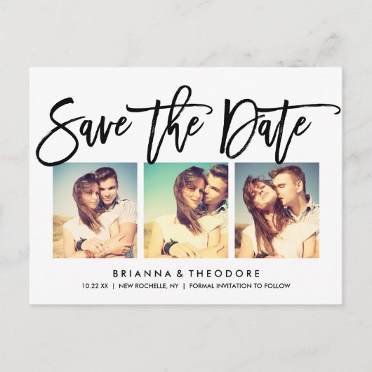 Chic Hand Lettered Save The Date Photo Collage 案内ポストカード (正面)