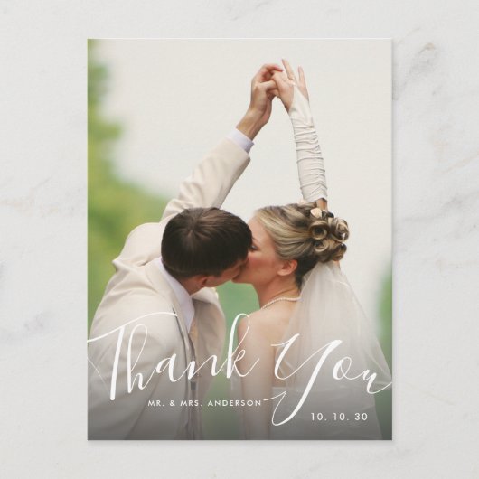 Chic Hand Lettered Script Photo'結婚s Thank You ポストカード (正面)