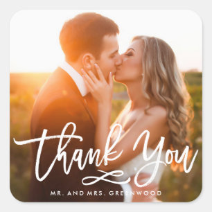 Chic Hand Lettered Thank You Photo スクエアシール