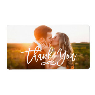 Chic Hand Lettered Thank You Photo ラベル